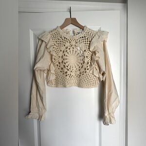 Zara Crochet Knit Cropped Long Sleeve Top